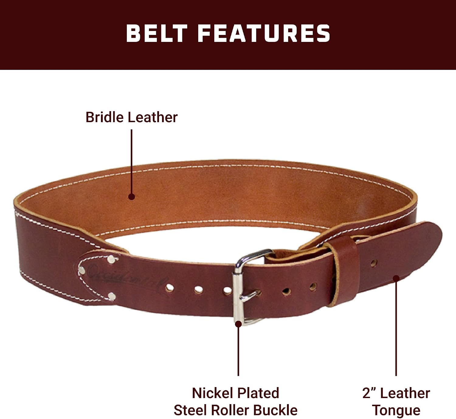 Occidental Leather 3" Ranger Leather Work Belt - Large, OxyRed - Bridle Leather, Heavy-Duty Steel Roller Buckle, Edge Stitched - Made in USA