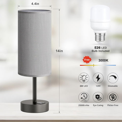 Dicoool Bedside Table Lamp for Bedroom - 3-Way Dimmable Touch Lamp, USB A+C