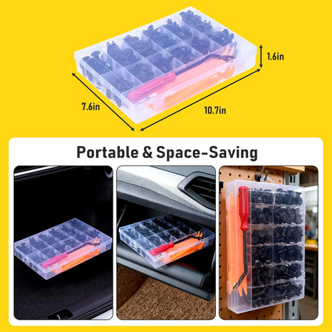240PCS Car Bumper Retainer Clips Kit - Auto Plastic Rivets & Push Fasteners Set, Most Popular Sizes for Door Trim, Panel, Fender - Compatible with GM, Ford, Toyota, Honda, Chrysler