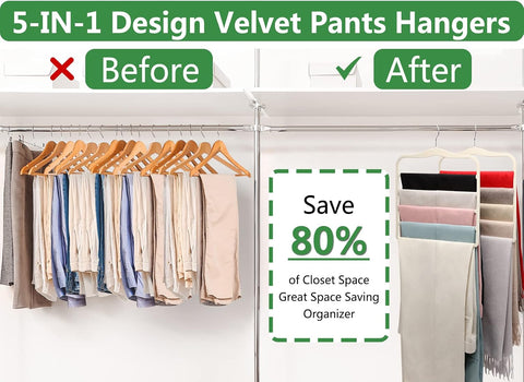 Magic Pants Velvet Hangers for Organization and Storage - Space Saving, 5 Pack Dorm Room Essentials for College Students Girls