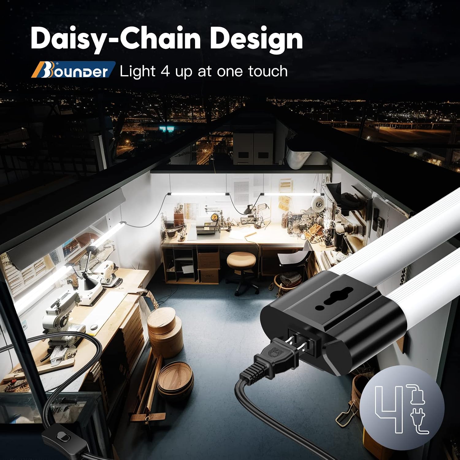 BBOUNDER 10 Pack 4FT LED Shop Light, 6500K, 40W=250W, 4400LM, 4 Linkable