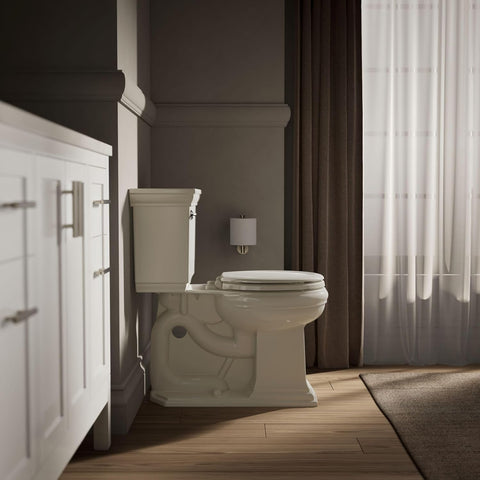 KOHLER Stonewood Quiet-Close, Round Toilet Seat Soft Close, Durable Wood, Easy Installation, Universal Fit, Home Essentials, Biscuit Finish, K-20467-96