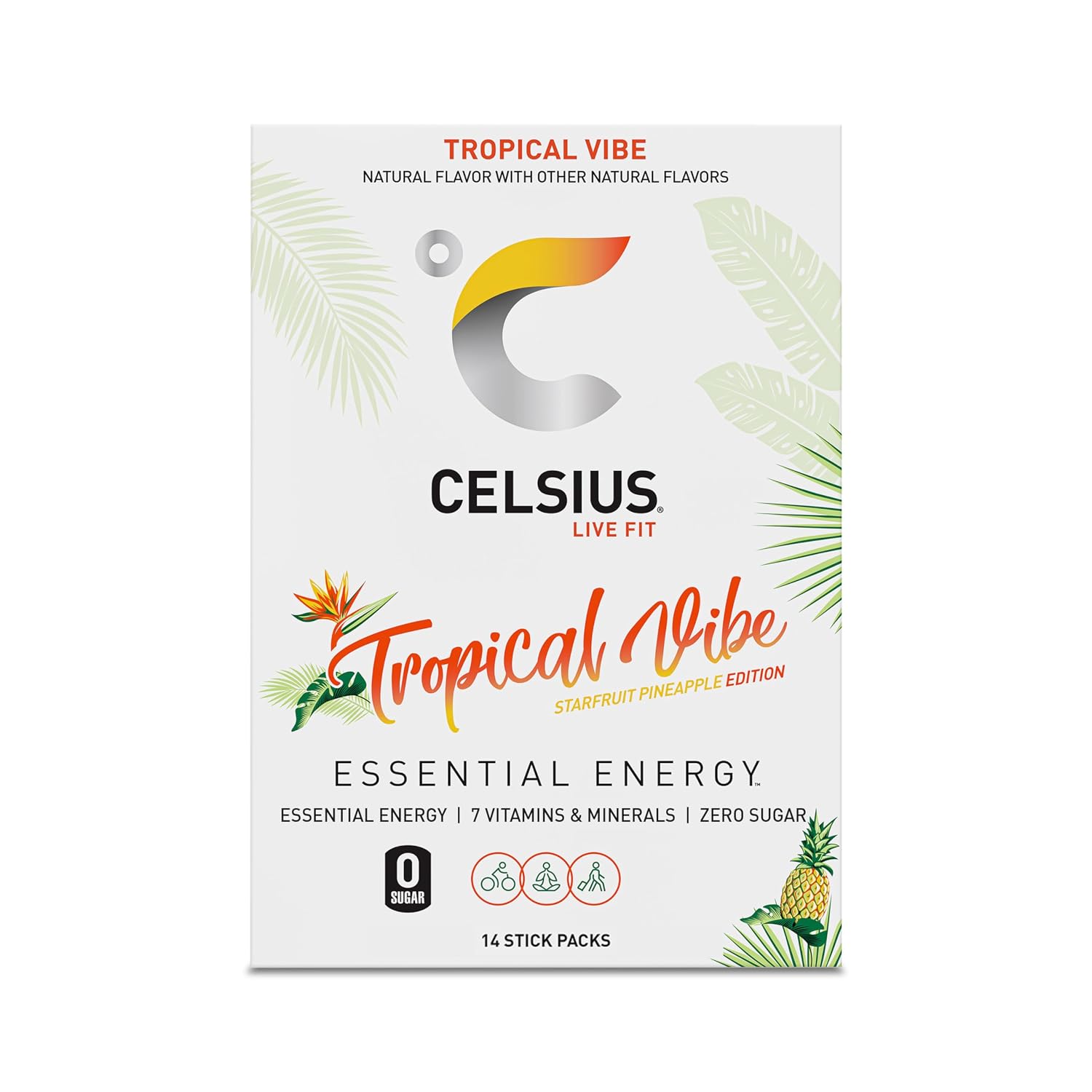 CELSIUS On The Go TROPICAL VIBE, Sugar Free Energy Drink Mix (14 Sticks per Pack)