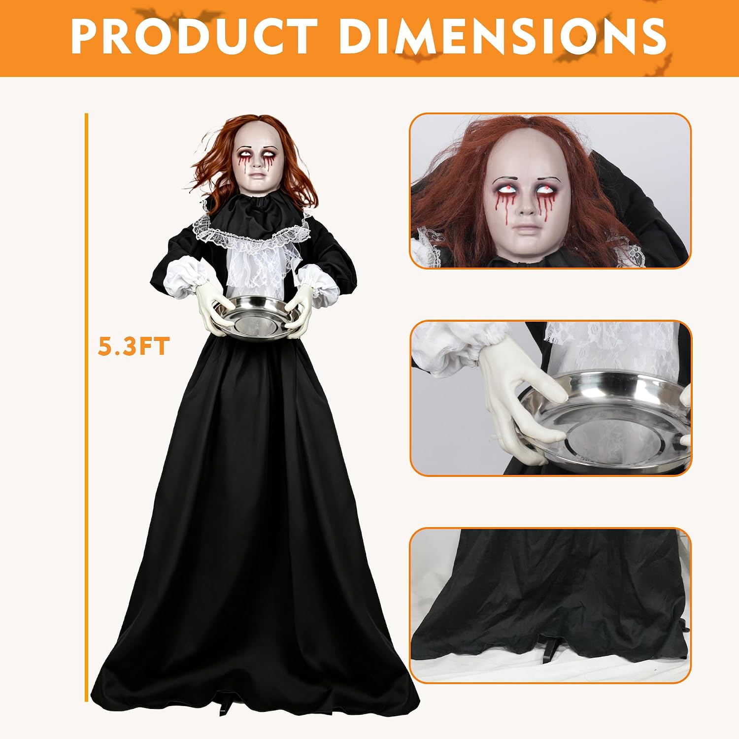 TW SHINE 5.3FT Halloween Animatronics Standing Maid Decorations Outdoor