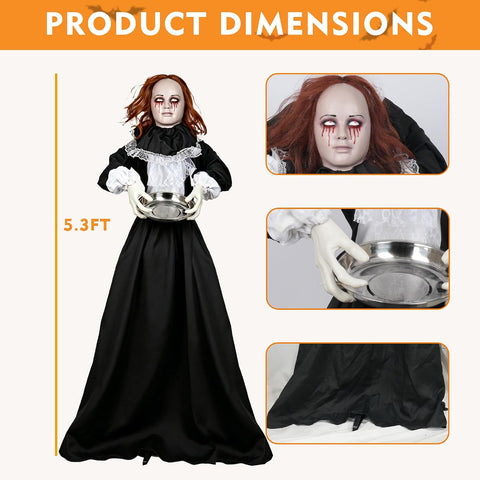 TW SHINE 5.3FT Halloween Animatronics Standing Maid Decorations Outdoor