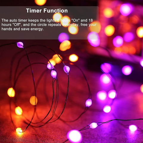 Lomotech Orange Purple Halloween Lights, 2 Pack 16.4ft 50 LED Fairy Lights