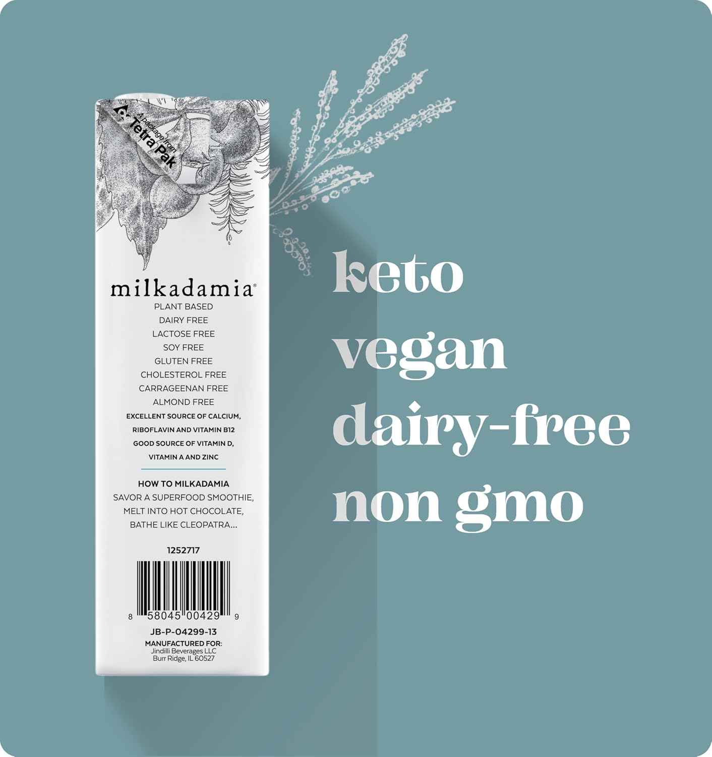 milkadamia Macadamia Milk, Unsweetened, 32 Fl Oz (Pack of 6) | Shelf Stable Plant Based Milk, Dairy Free, Lactose Free, Vegan, Non GMO, Gluten Free, Great for Coffee, Smoothies, and Baking