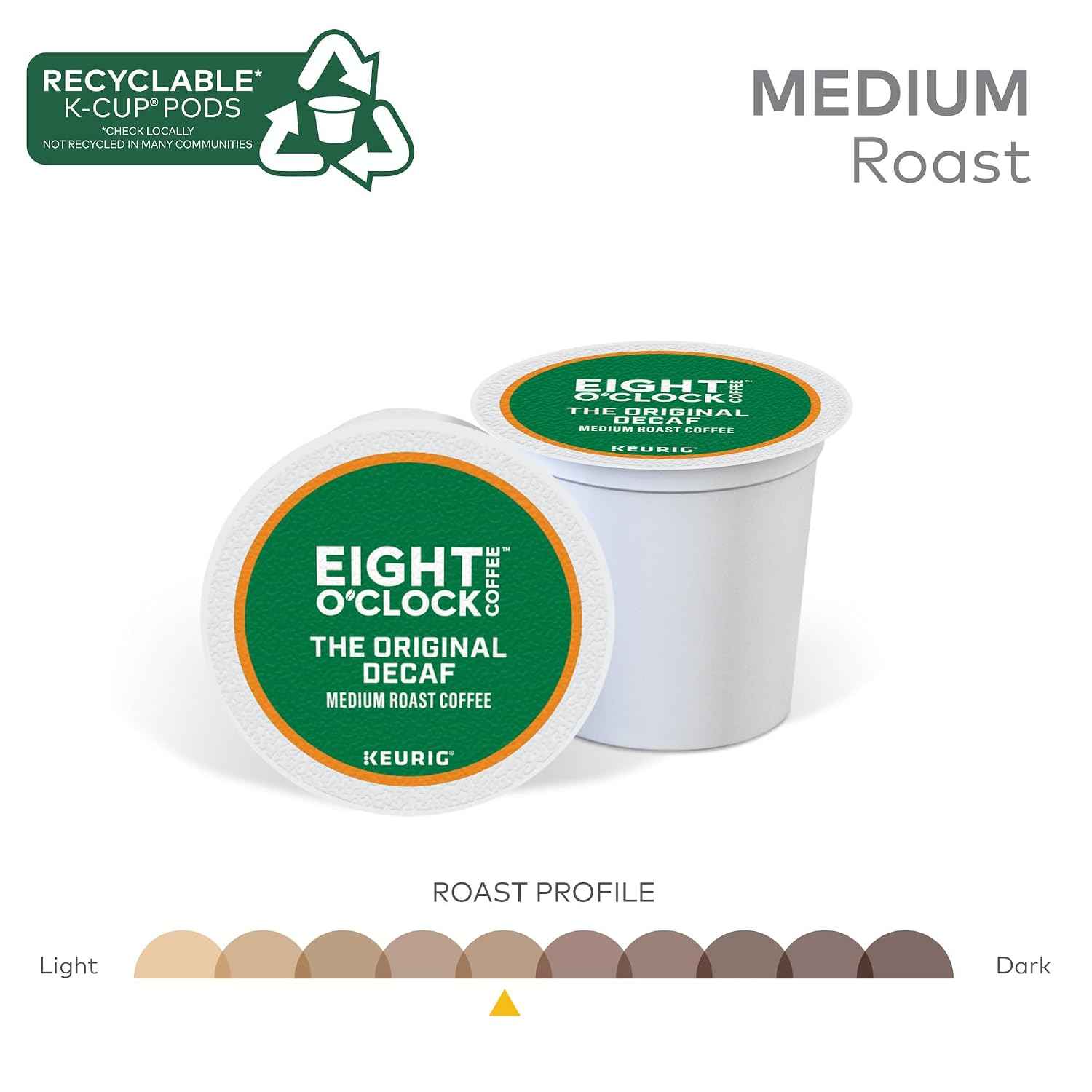 Eight O'Clock Coffee The Original Decaf, Single-Serve Keurig K-Cup Pods, Medium Roast Coffee Pods, 60 Count
