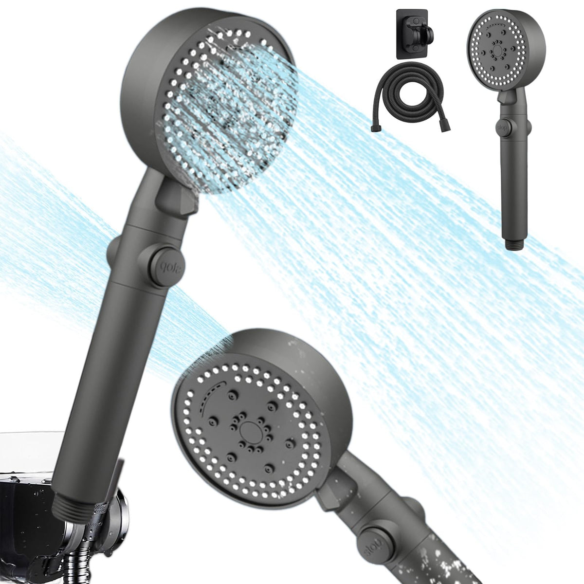 Generic Handheld High Pressure Shower Head, Built in 78in Long Hose And Adjustable Holders, 8 Spray Modes, Body Coverage Powerful Rain Showerhead, Top Spray (Gray)