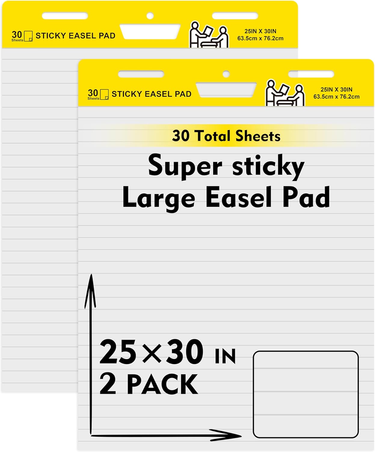 2 Pack Sticky Easel Pads,Poster Paper 25 x 30 Inches Large Self Stick Easel Paper,Flip Chart Paper for Teachers,Teacher Anchor Chart,30 Sheets/Pad