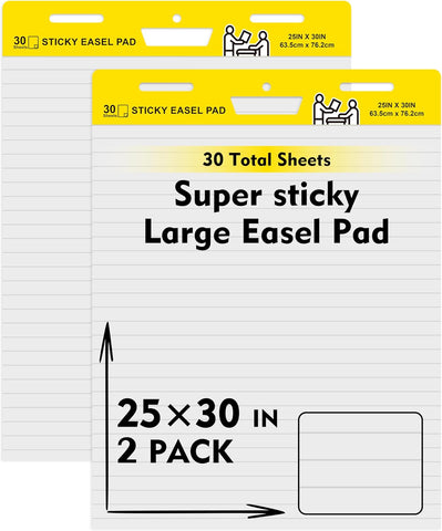 2 Pack Sticky Easel Pads,Poster Paper 25 x 30 Inches Large Self Stick Easel Paper,Flip Chart Paper for Teachers,Teacher Anchor Chart,30 Sheets/Pad