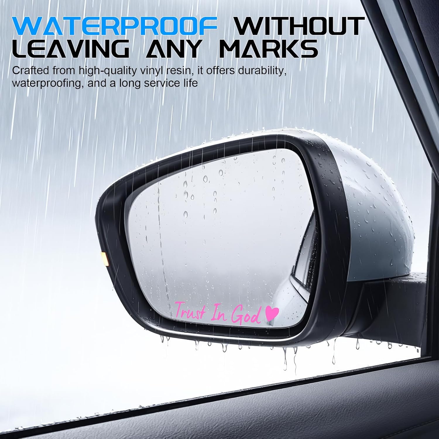 JUSTTOP 4PCS Car Decals,Decorative Rearview Mirror Sticker,Trust in God Car Stickers,Auto Stickers and Decals,Cute Car Decor for Women,Car Accessories,Fits Most Vehicles,Direct-Stick(Pink)