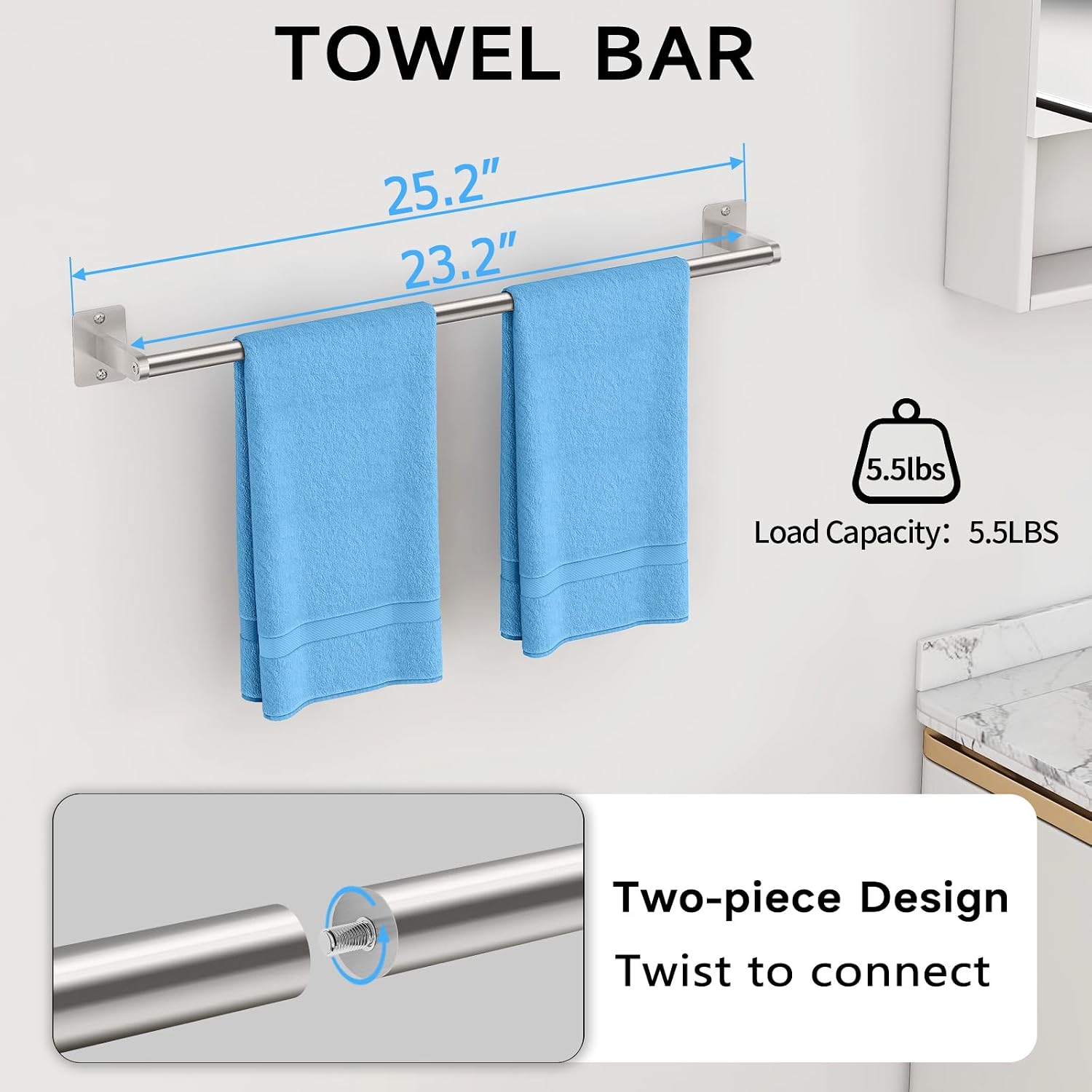 KLJKPA 8-Piece Brushed Nickel Bathroom Hardware Set, 24 inch Towel Bar