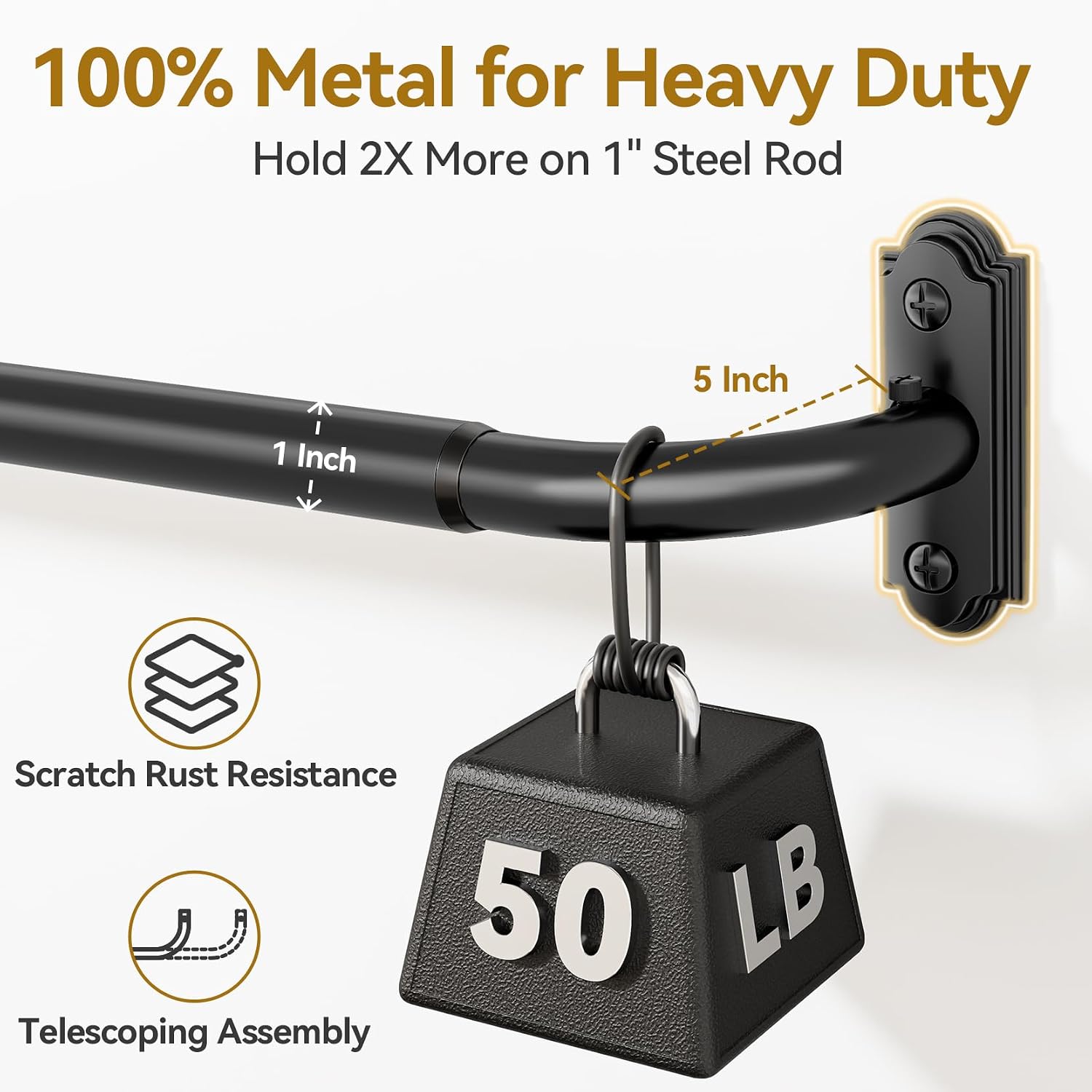YaFex Curtain Rod 32-58 Inch, 1 Inch Heavy Duty Black Curtain Rods for Windows, Adjustable Window Treatment Rods, Wrap Around Ceiling Outdoor Curtain Rod for Bedroom