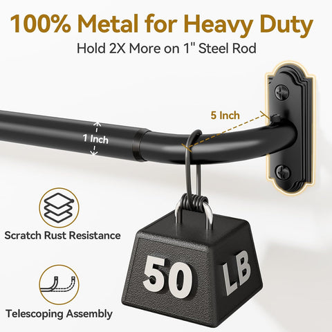 YaFex Curtain Rod 32-58 Inch, 1 Inch Heavy Duty Black Curtain Rods for Windows, Adjustable Window Treatment Rods, Wrap Around Ceiling Outdoor Curtain Rod for Bedroom
