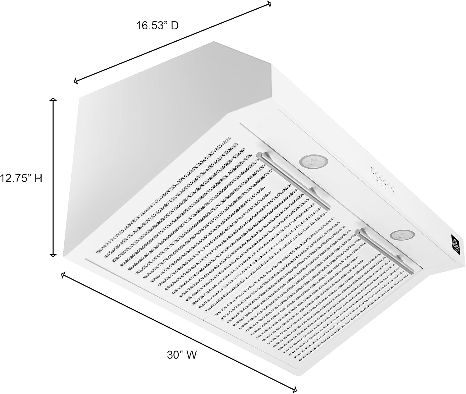 Forno Bari Espresso 30-Inch Under Cabinet Range Hood, White, 600 CFM, LED Lighting