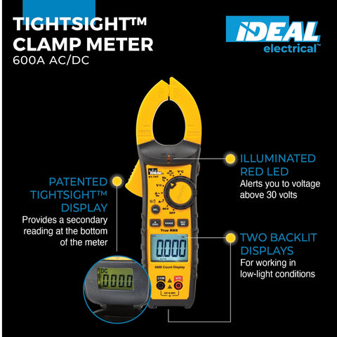 Ideal Electrical TightSight Clamp Meter, 61-747, 400A AC/DC True RMS
