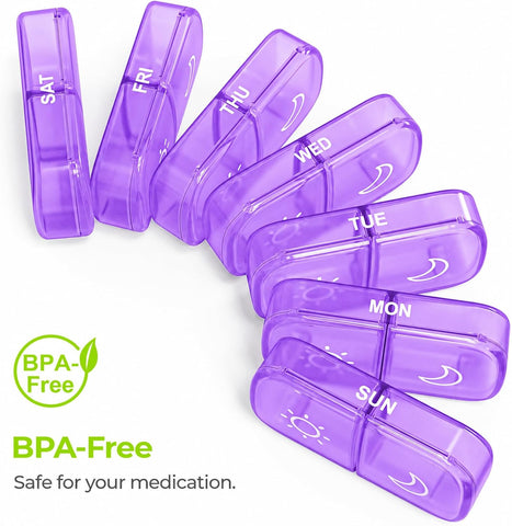 AUVON Weekly Pill Organizer 2 Times a Day, One-Side Large Opening, Easy‑Use