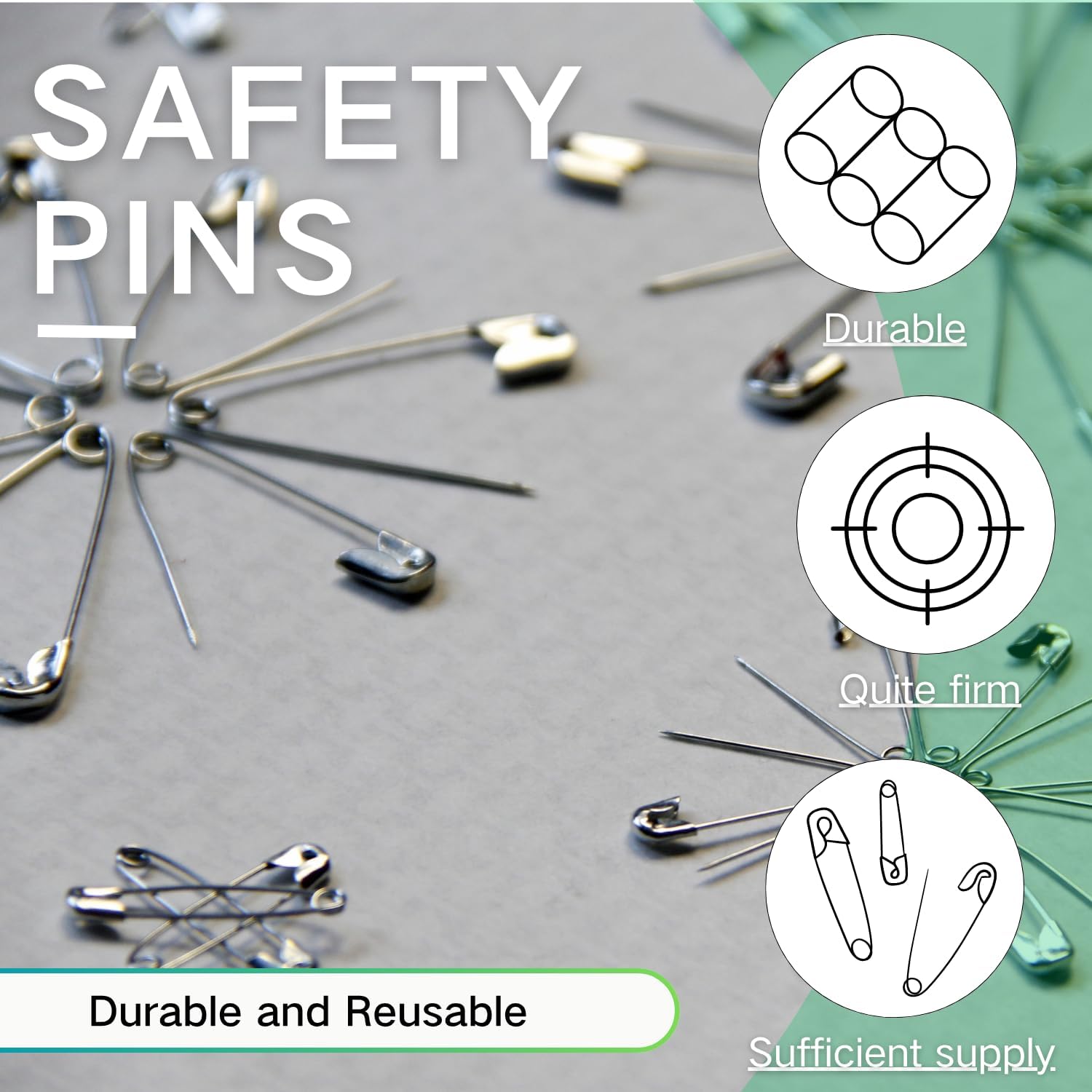 350 Pack Silver Safety Pins for Clothes 5 Assorted Sizes Strong Heavy Duty