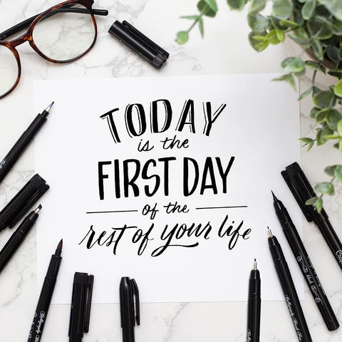 Craft 'n' Beyond Calligraphy Brush Pens Pack of 10 Markers for Hand Lettering, Art Drawing, Sketching, Scrapbooking, Writing, Journaling tip - Beginner Kit with Fadeproof Black Ink