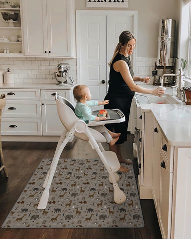 Blissful Diary Baby Splat Mat for Under High Chair, 50.4 x 50.4 Inch Wipeable Splash Mat, Waterproof and Washable, Anti-Slip Floor Protector, Elephant&Giraffe