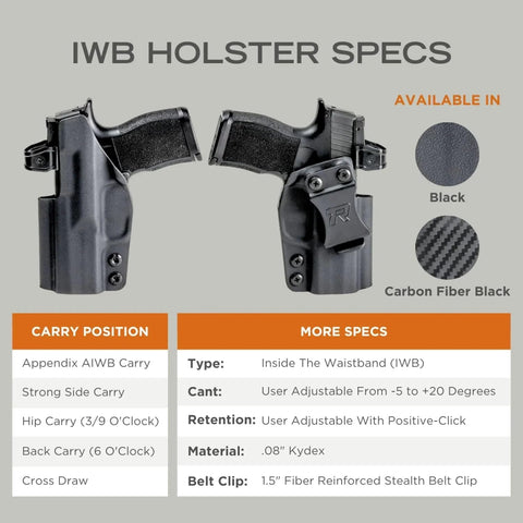 Rounded IWB Holster - Inside Waistband Concealed Carry, American Made, Concealment Express, Carbon Fiber Black Kydex, Optics Ready, Fits: