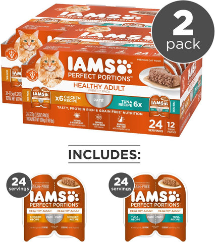 IAMS Perfect Portions Pate Wet Cat Food, Variety, 12 count, 2-pack