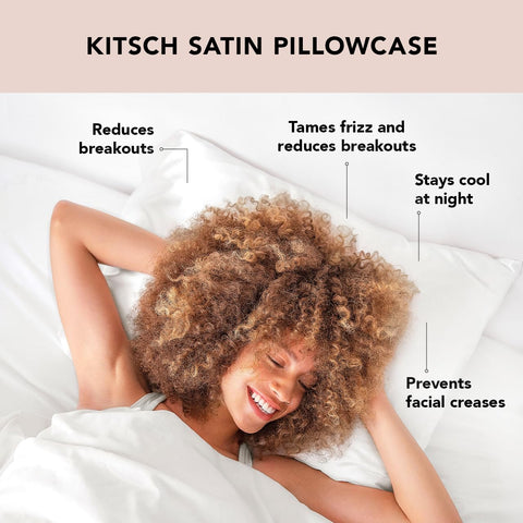 Kitsch Satin Pillowcase with Zipper for Hair & Skin, Softer Than Silk Pillow Cases Queen, Smooth Pillow Covers, Machine Washable, Wrinkle-Free, Cooling Satin Pillow Cases Standard Size 19"x26", Ivory