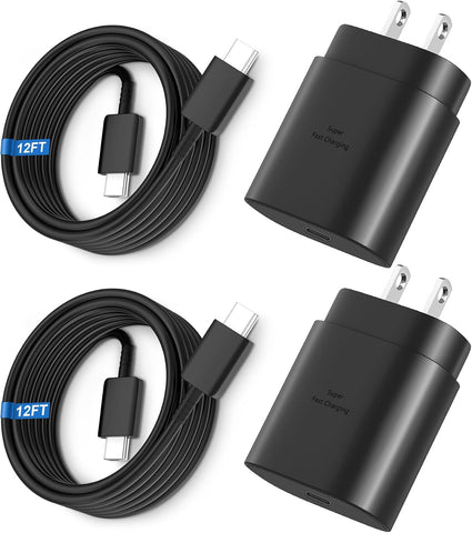 Super Fast Charger Type C, 25W USB C Wall Charger Fast Charging for Samsung Galaxy S26 Ultra/S26/S26+/S25 Ultra/S25/24 Ultra/S24/S23 Ultra/S22 Ultra with 12FT Long Android Type C Charger Cable 2Pack
