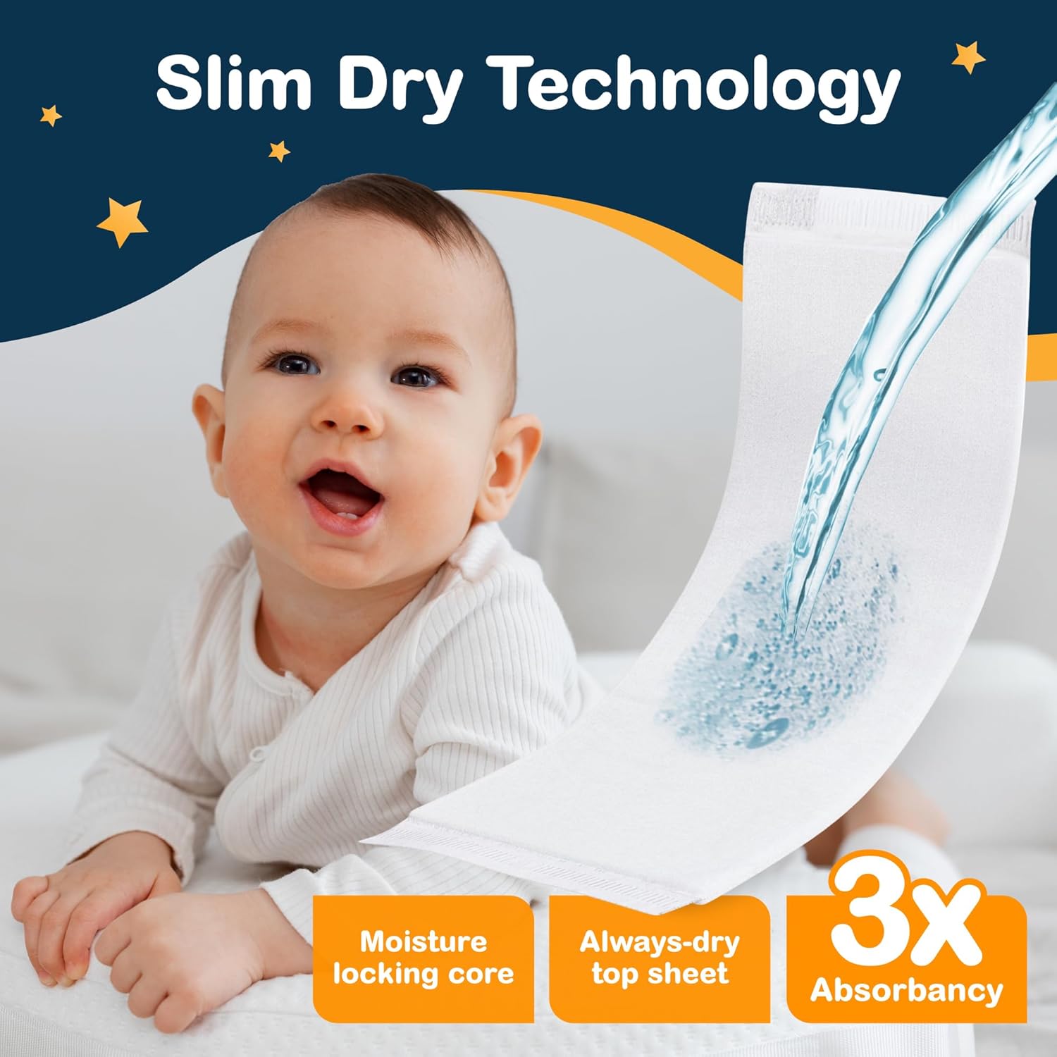Inspire Dimples Booster Pads, Baby Diaper Doubler with Adhesive - Boosts Diaper Absorbency - No More leaks 30 Count (with Adhesive for Secure Fit) (30 Count)
