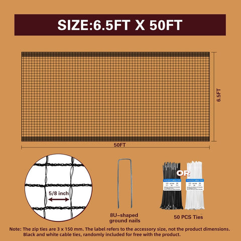 Deer Fence Netting,Plastic Mesh Fence 6.5x50ft,Reinforced Edges 55gsm Heavy Duty Animal Barrier,Ideal for Garden Netting,Against Bird,Temporary Fence,Fruit Plant Protection,Black