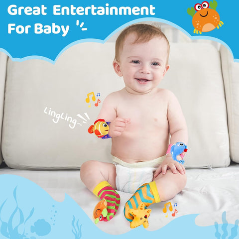 URMYWO Wrist Rattles for Baby, Rattle Socks, Baby Toys for 0-12 Months
