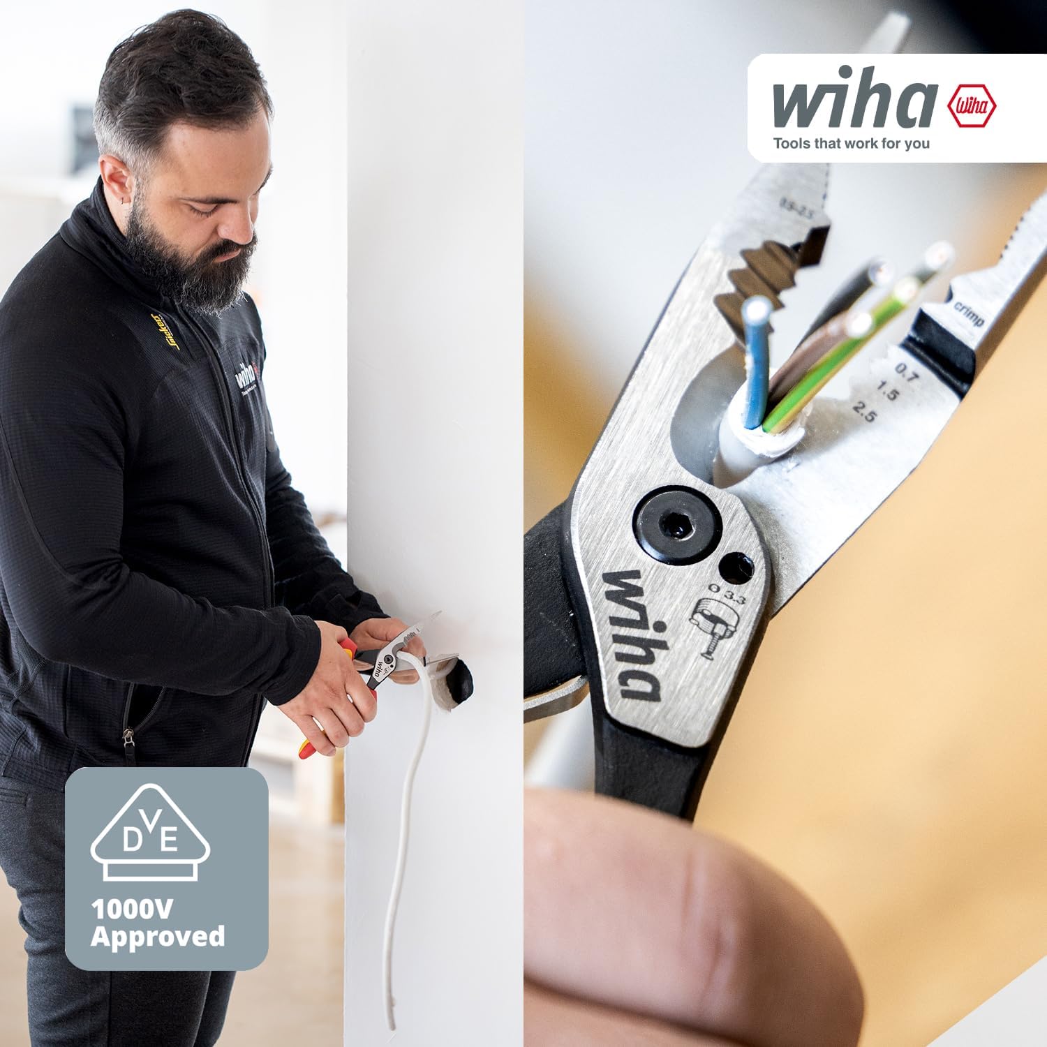 Wiha Multifunctional Pliers for Electricians 8-in-1 I Crimping, Stripping, Cutting, Gripping, Deburring, Bending, Screwing, Cutting Screws (45705)
