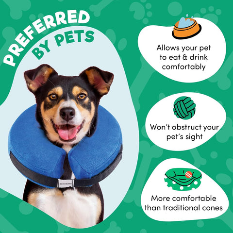 BENCMATE Inflatable Dog Cone Collar Alternative After Surgery X-Small, Blue