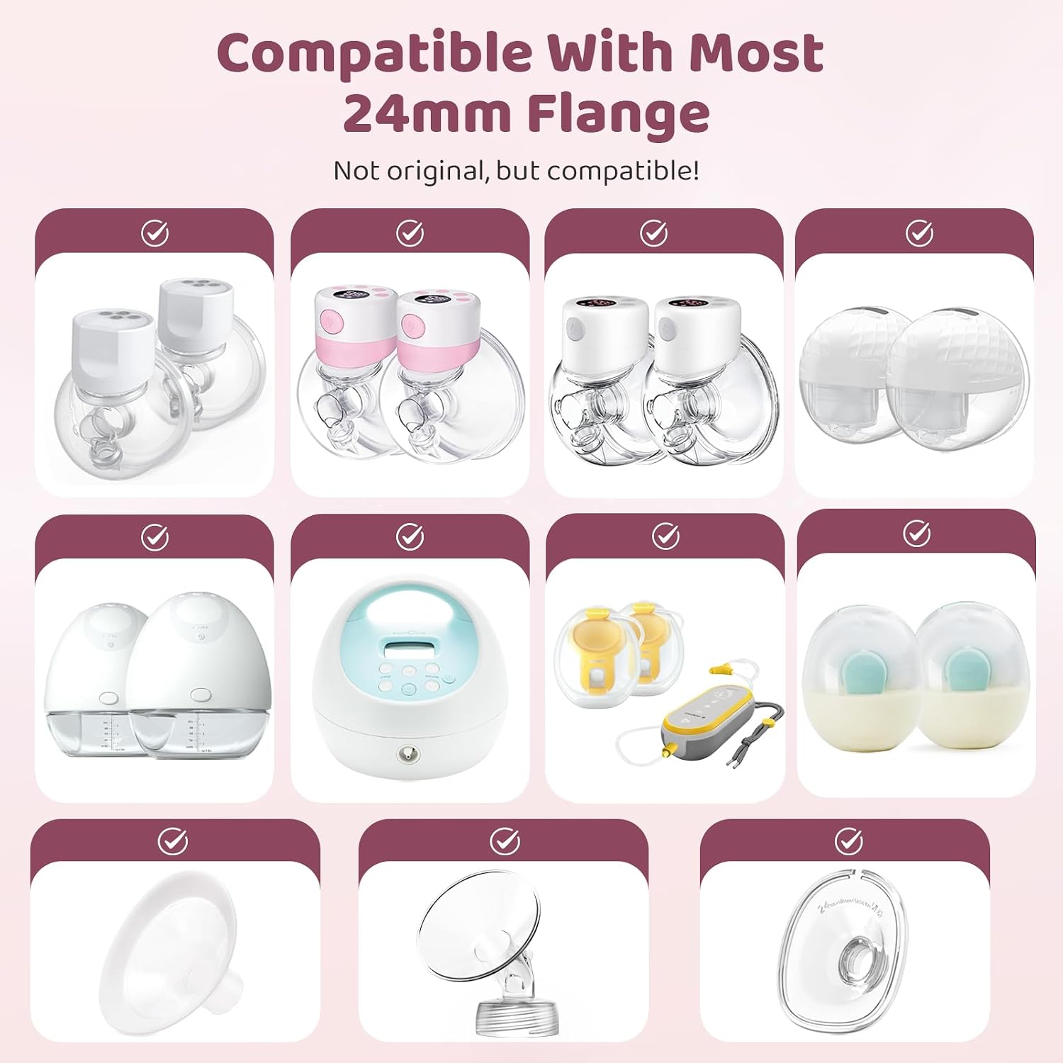 Nursi Luna Flange Sizing Kit, 19mm Flange Inserts for 24mm Breast Pumps