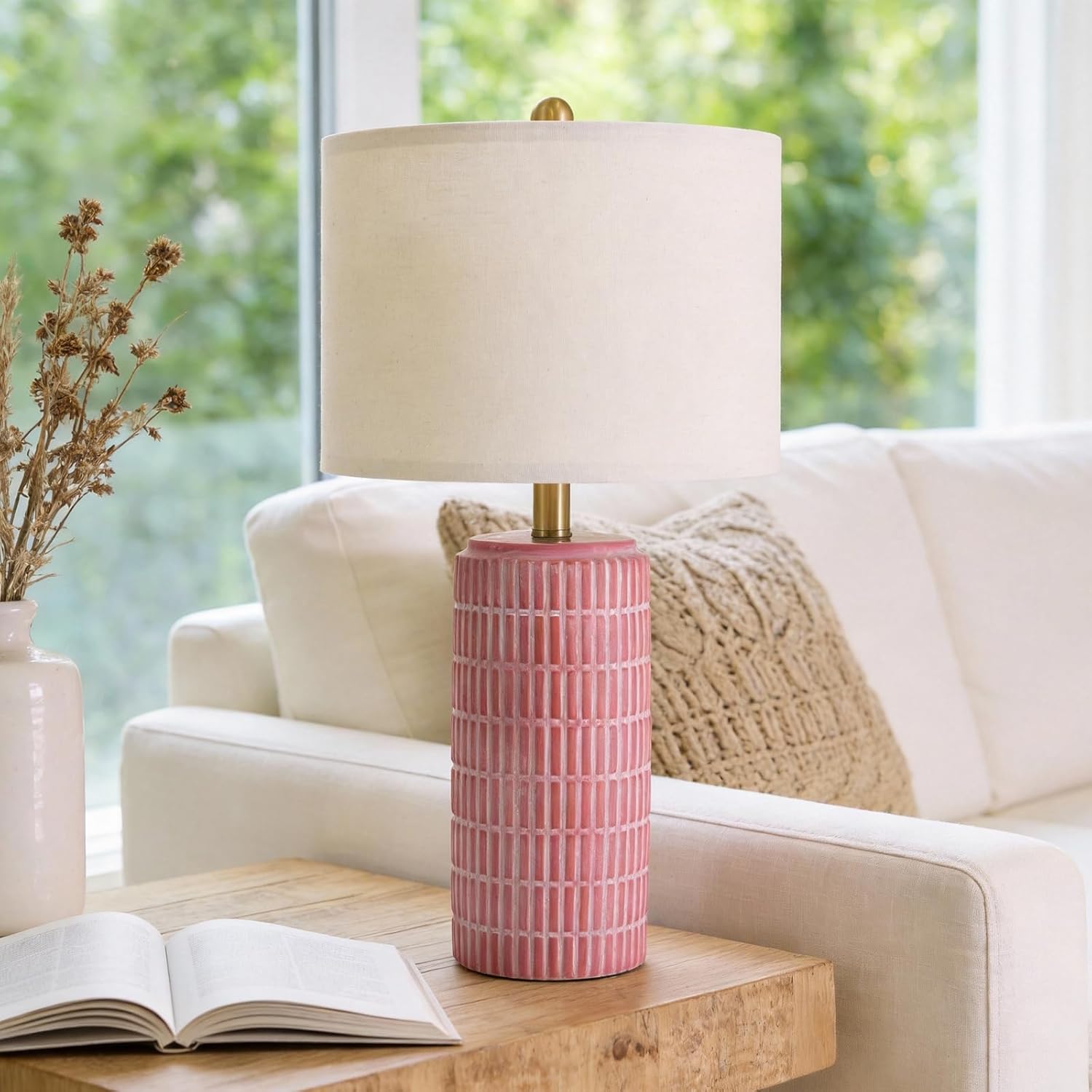 PoKat 23" Ceramic Table Lamps for Living Room, Farmhouse Bedside Lamps Set of 2 for Bedroom, Rustic Nightstand Lamps for Office Sideboard Entryway Hallway Decor Gifts (Matte Red)