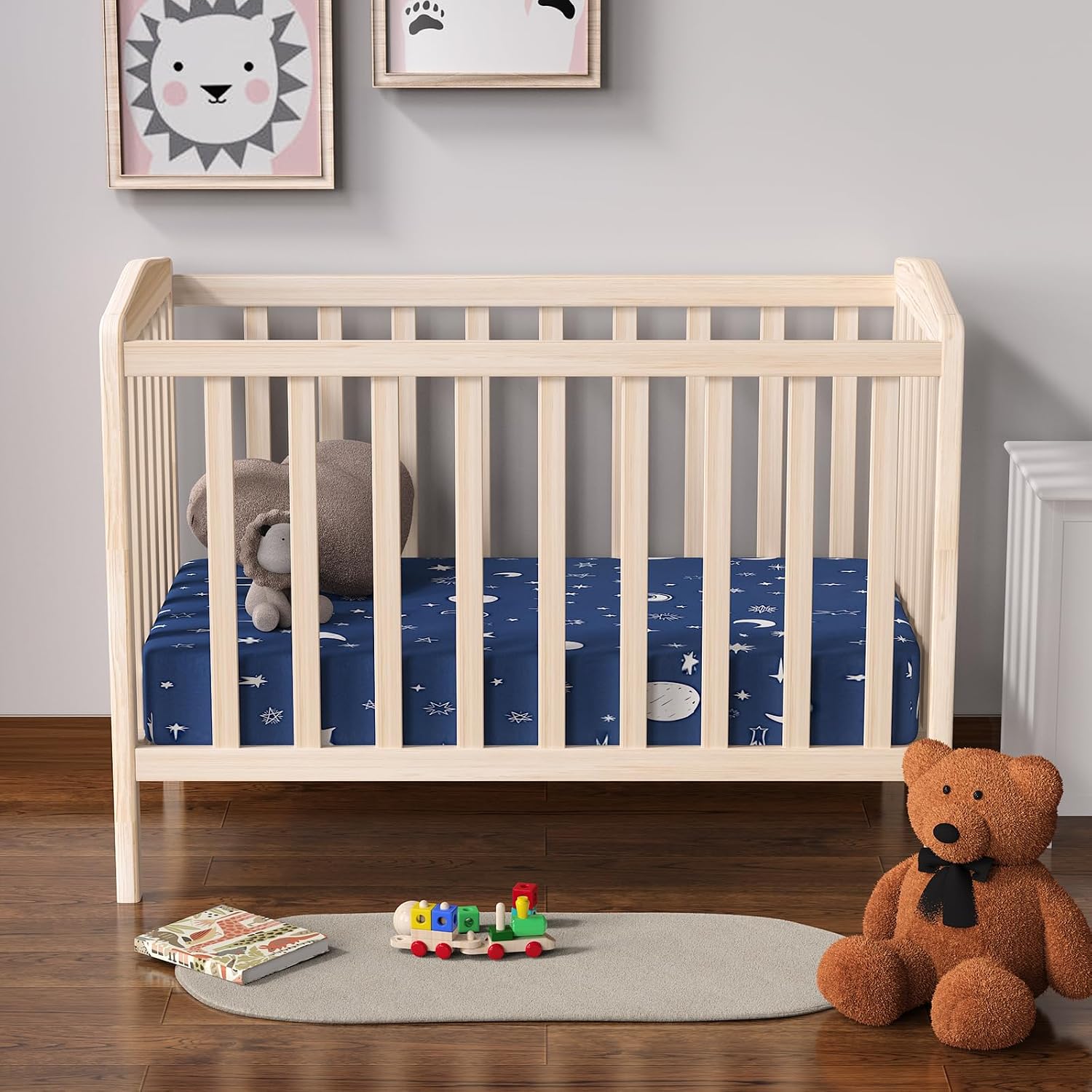 Baby Crib Sheets 4 Pack for Boys and Girls Fit for Standard Crib Toddler Mattress Breathable Soft Microfiber Baby Sheet 28x52x8in，Stars & Moon & White Clouds & Mars：Crib Sheets