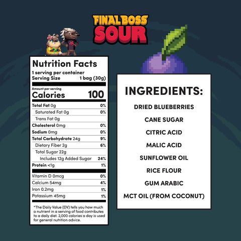 Final Boss Sour Fruit Candy, Sour Blueberries, Level 3, 10 Pack
