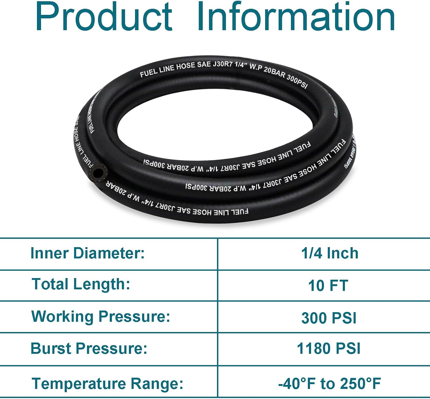 Fuel Line Hose 1/4 Inch ID, 10FT Fuel Hose, with 10 Clamps