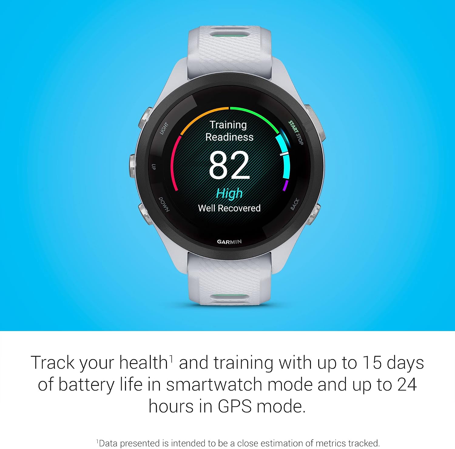 Garmin Forerunner® 265S, Running Smartwatch, 42mm, Whitestone/Neo Tropic