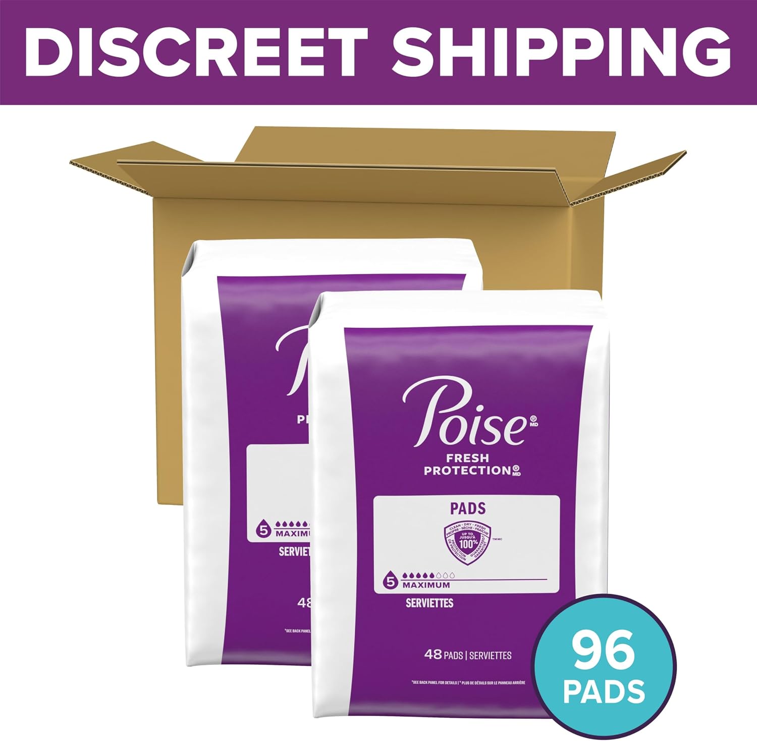 Poise Incontinence Pads for Women, 5 Drop, 96 ct