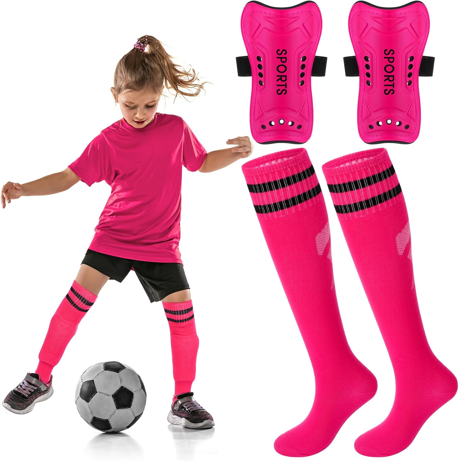 Syhood Soccer Shin Guards with Socks for Kids Age 3-15