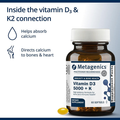 Metagenics Vitamin D3 and Vitamin K2 5,000 IU with MK-7, 60 Softgels