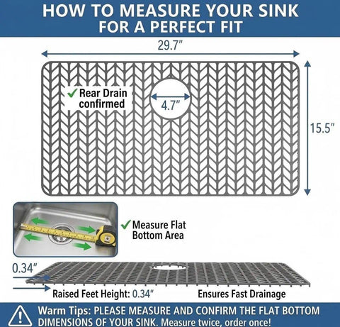 AWOKE Silicone Sink Protectors for Kitchen Sink, 30" x 16" Rear Drain Hole