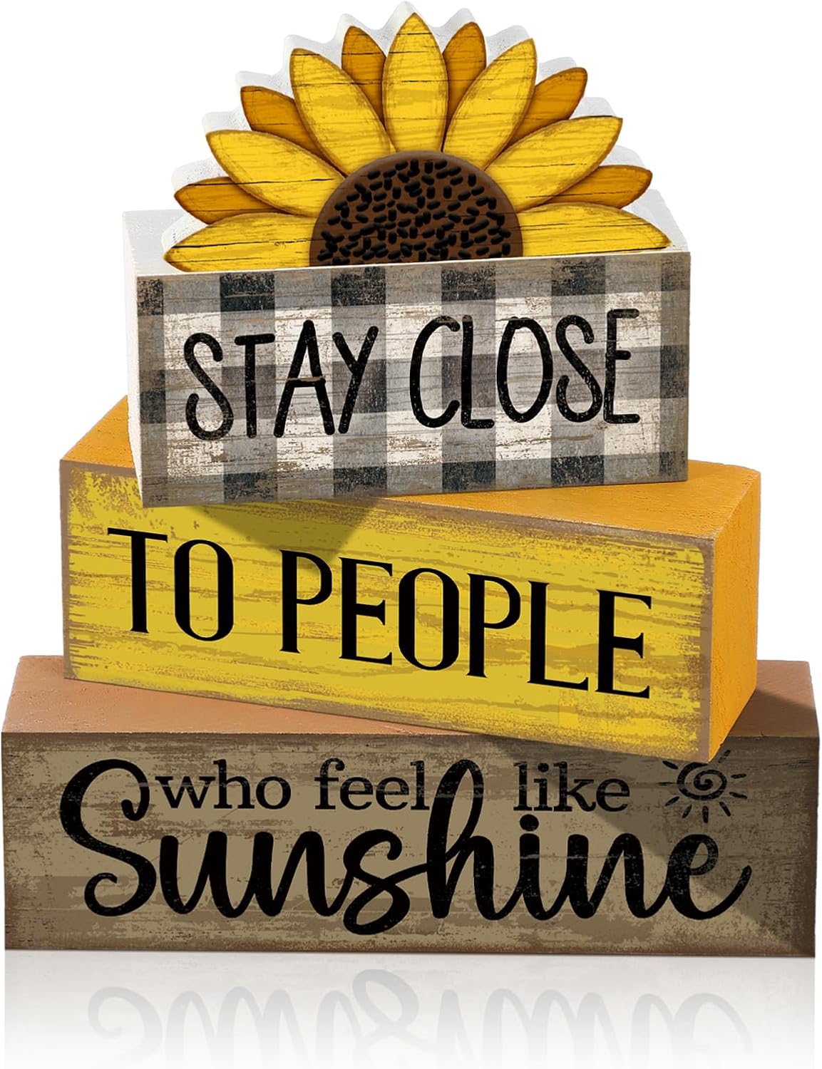 Lineshading 4 Pcs Sunflower Wooden Block Signs Farmhouse Tabletop Decor