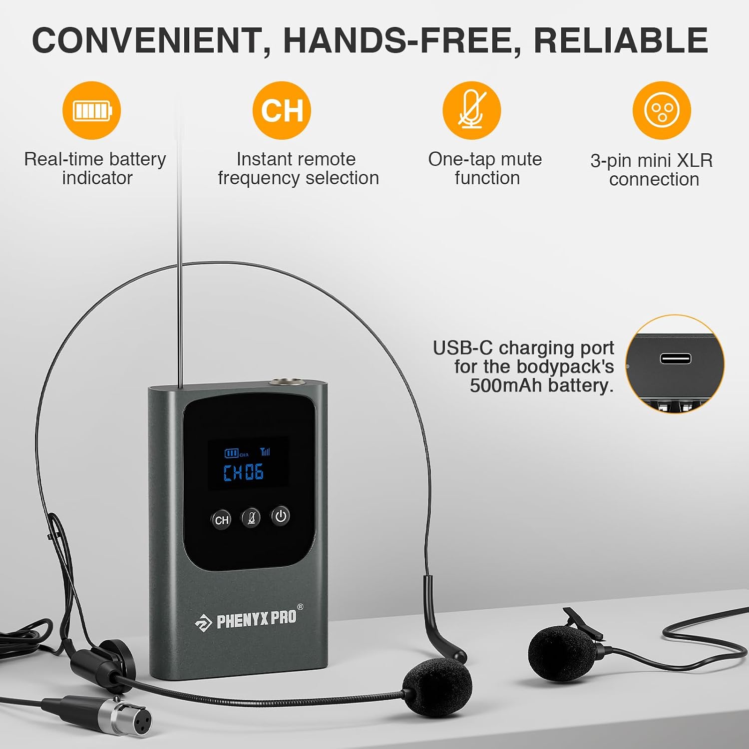 Phenyx Pro Single Digital Headset/Lapel/Lavalier Microphone System PDP-1-1B