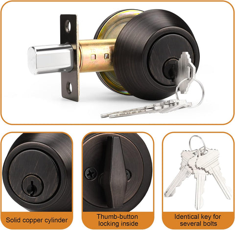 Probrico Keyed Alike Single Cylinder Deadbolts Oil Rubbed Bronze(Combo Packs), One Side Keyed Deadbolts, Interior& Exterior Door Lock for Entrance Lock and Front Gate, 4 Pack