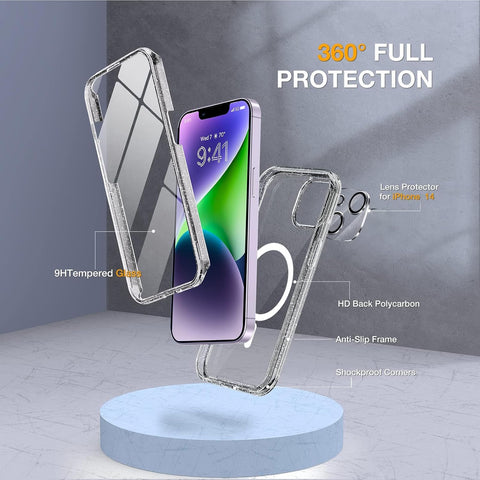 Miracase for iPhone 14 Case,Full-Body Bumper &Screen Protector,ClearGlitter