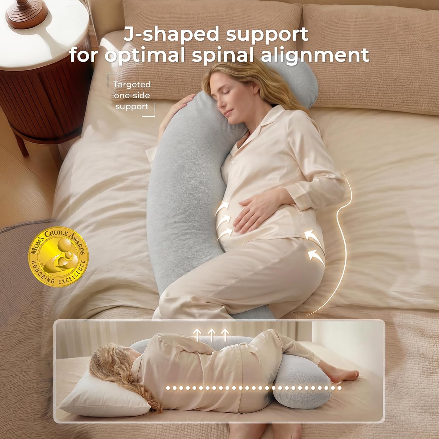 Momcozy J Shaped Pregnancy Pillow, Maternity Body Pillow for Side Sleepers