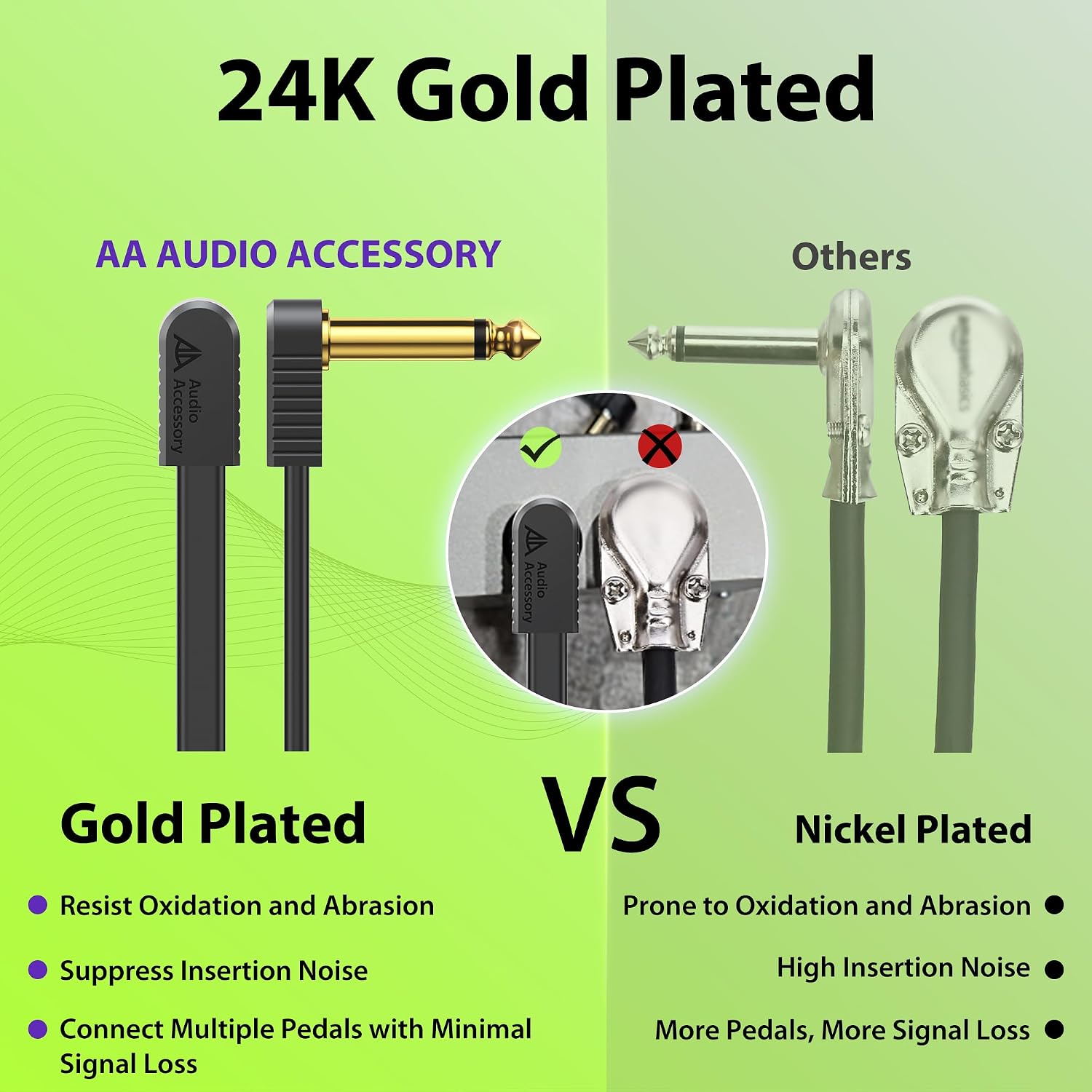 AA AUDIO ACCESSORY Guitar Patch Cables Kevlar-Reinforced S-Shape Flat Ribbon 4 Inch 4-Pack, Gold-Plated Noiseless Quad-Layer Shielded, Guitar Pedal Cables for BOSS MXR EBS Behringer Donner Pedal